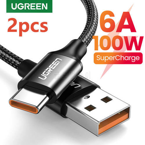 UGREEN 2 Pack USB Type C 6A 100W Super Charge Carging Cable for Huawei P40 Pro Mate 30 P30 Pro Super Fast Cable 2pcs 1.5m USB C