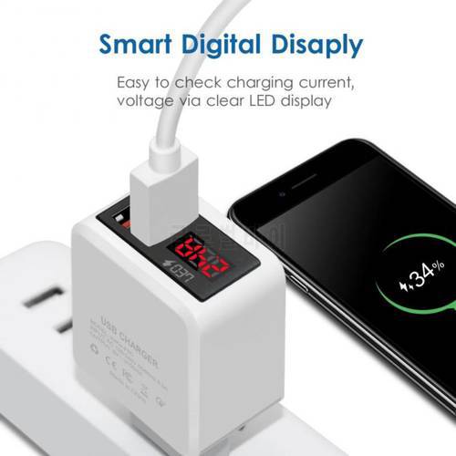 Multi-port Digital Display Charger 2USB Mobile Phone Chargers Adapter Smart Travel Plug Adapter Fast Wall Charger