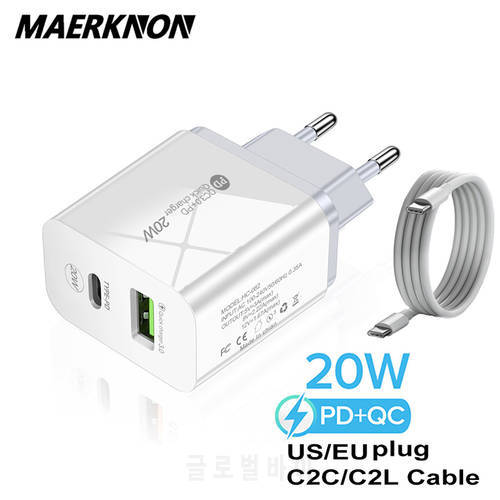 PD 20W USB C Charger QC+PD 2 Port LED Fast Phone Charge Wall Adapter For iPhone 13 12 Huawei Xiaomi Samsung Quick Charge adapter