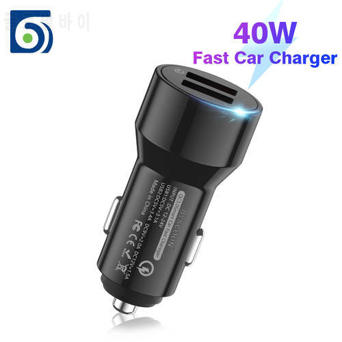 Byscoon 40W Car Charger Cell Phone Tablet QC 3.0 QC3.0 Fast Charge Mini Car-Charger Dual USB Phone Chargers Adapter For Samsung