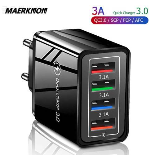 Maerknon USB Charger Quick Charge 3.0 For iPhone Xiaomi mi 11 Huawei Universal Adapter 4 Ports Wall Mobile Chargers Fast Charge