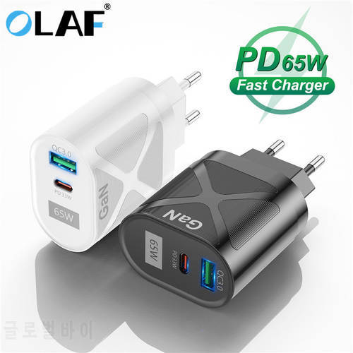Olaf 65W USB PD GaN Charger For MacBook QC 3.0 PD3.0 Type C USB Fast Charger For iPhone 13 12 Pro Max Huawei Xiaomi Samsung S22