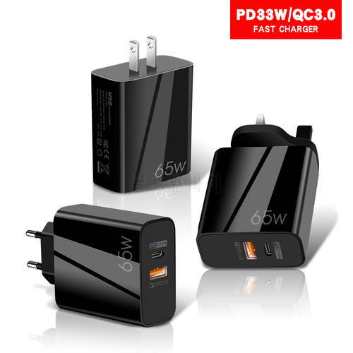 65W PD USB Type C Charger GaN Fast Phone USB C Charger Adapter For iPhone 13 12 11 Pro Max AirPods iPad Huawei Xiaomi LG Samsung