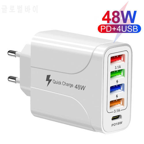 48W USB Charger Quick Charge QC 3.0 PD 18W Fast Charger For iPhone 13 12 iPad Samsung Xiaomi Portable Wall Adapter EU US UK Plug