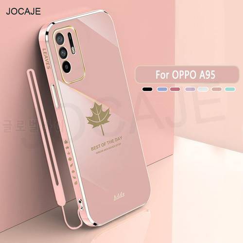 For OPPO A95 A93 A94 A55 K9S A72 A74 5G Phone Case plating Maple Leaf Lanyard Soft silicone shockproof Back cover for OPPO K9PRO