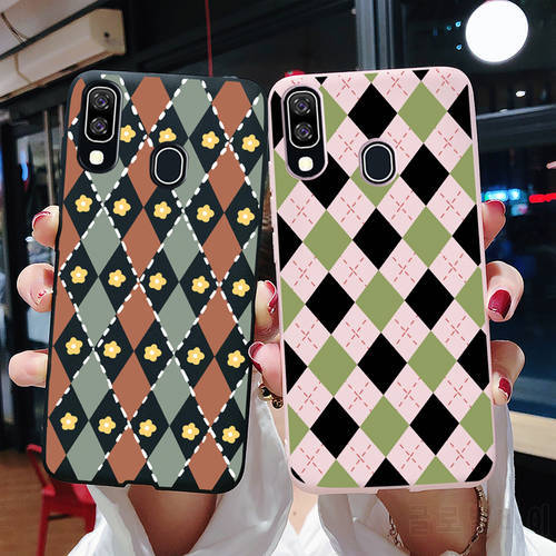 For Samsung A40 Case Fashion Flower Checkerboard Soft Silicone Phone Cover For Samsung Galaxy A40 A 40 SM-A405FN/DS Cases Bumper