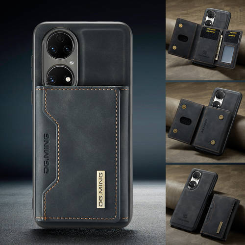 P50 Pro Vintage Leather 2 In 1 Phone Wallet Bags Case Magnetic Cover For Huawei P50 / P50 Pro Detachable Back Shell Anti-knock