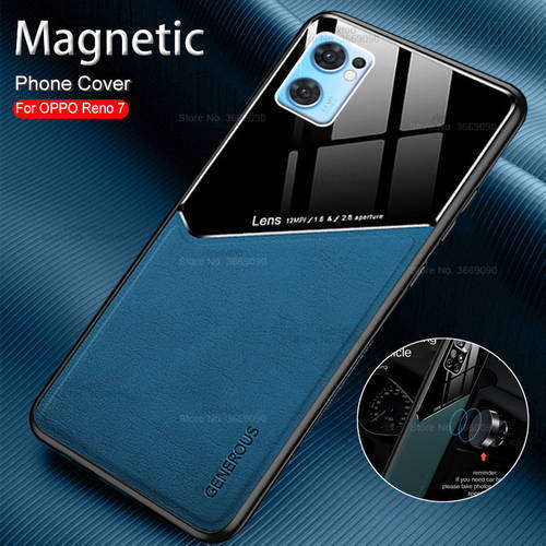 car magnetic holder plexiglass leather texture phone cover for oppo reno7 z reno 7 7z reno7z 6.43in case shockproof bumper coque