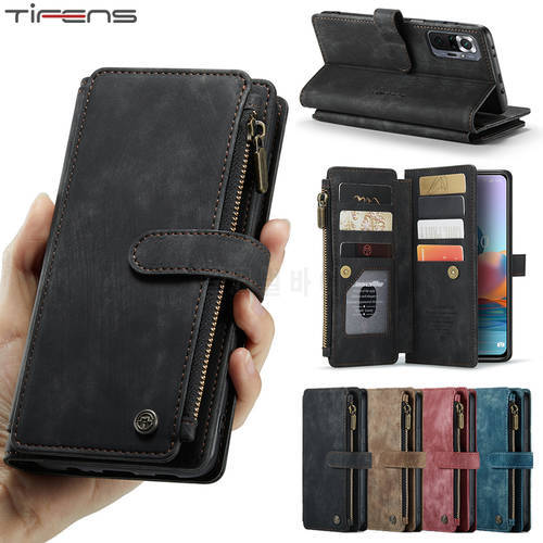 Leather Flip Wallet Case For Xiaomi Redmi Note 10 9 10S 9S Pro Max Zipper Cards Soft Silicone Book Shockproof Phone Bags Cover