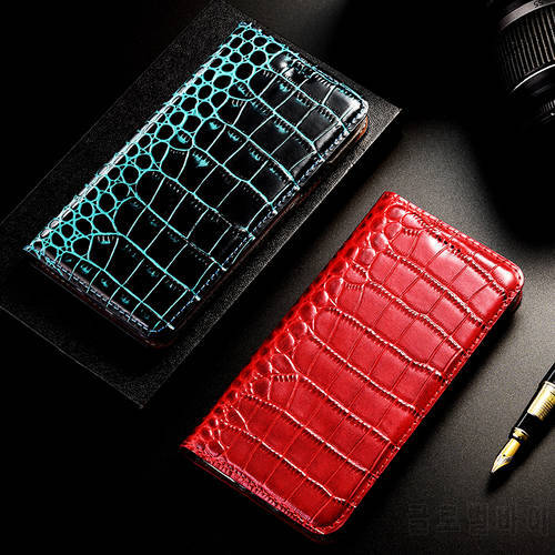 6 Color For Xiaomi Poco F3 Real Genuine Cowhide Natural Leather Skin Flip Cover Case Crocodile Grain Magnetic Close