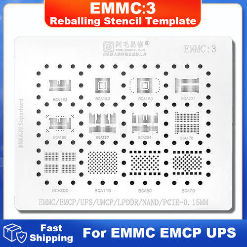 EMMC3 BGA Reballing Stencil Template For Android EMMC EMCP UFS UMCP LPDDR NAND PCIE BGA 153 162 169 200 221 254 60 70 186 200 IC