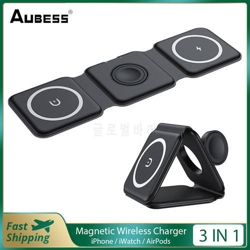 15W Qi Fast Wireless Charger Stand Foldable For IPhone 11 12 X 8 Apple Watch 3 In 1 Charging Dock Station For Airpods Pro Watch