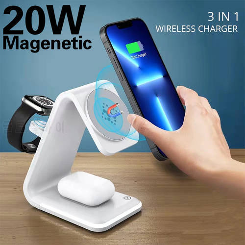 3 in 1 Magnetic Wireless Charger Stand for iPhone 13 12 Pro 20W Magnet Phone Chargers for Apple Watch 7 6 5 4 3 /Airpods Pro 3 2