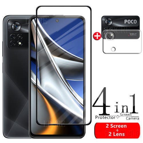 4-in-1 For Poco X4 Pro Glass For Xiaomi Poco X4 Pro Tempered Glass Full Screen Protector For Poco M3 M4 X3 X4 Pro 5G Lens Glass