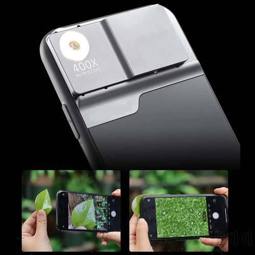 Universal 400X Microscope Phone Lens Kits Tiny and portable for iPhone 11 12 13 14 Pro Max MINI with Battery LED Transmits Light