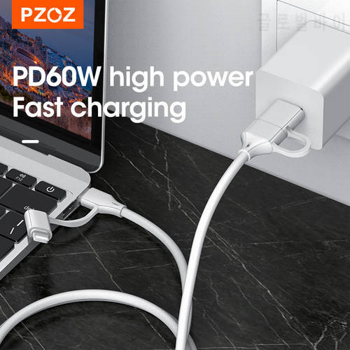 PZOZ 4 in 1 USB Cable 3A PD Fast Charging For iPhone 13 12 Pro 11 USB Type C Cable For Xiaomi Samsung Huawei USB C Phone Cable