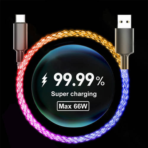 Fast Charging RGB Cable 100W Breathing Light 66W Data Cable Type-c USB Cable For iPhone 30W Quick Charge For HUAWEI Xiaomi