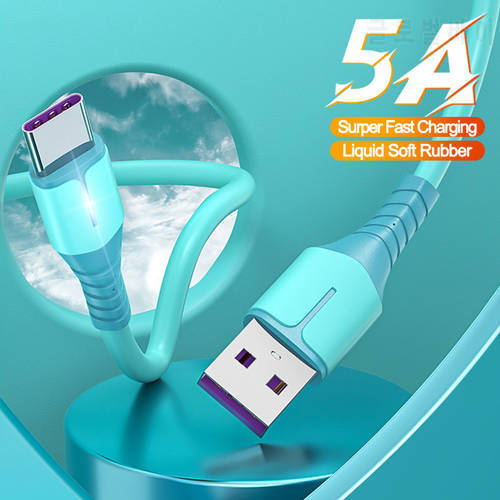 Liquid Silicone Type C Cable 5A For Huawei Mate 40 P40 Pro For Samsung S10 S20 Fast Charging USB-C Data Cord USB Type-C Cable