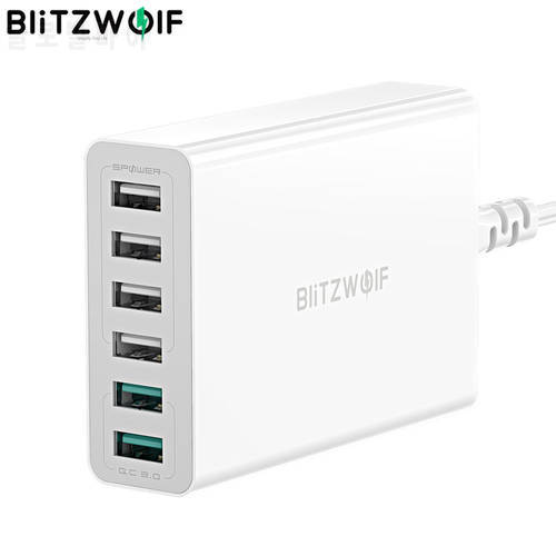 BlitzWolf 60W Dual QC3.0 6 Port USB PD Phone Charger for iphone for huawei Mobile Phone Chargers Accessories USB Fast Charging