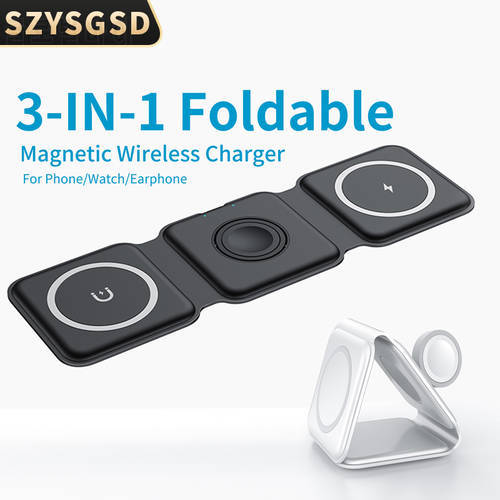 Fast 15W Foldable Magnetic Wireless Chargers for iPhone 14 13 12Pro Max Portable 3 in 1 Wireless Charger for Apple Watch/AirPods