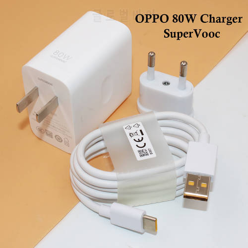 Original For OPPO Find X5/X3/X2 Pro Charger 80W SuperVOOC Fast Charging Adapter 1M 6A Type C Cable For Realme X50 Q5 Pro GT Neo3