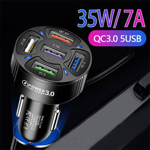 5 Ports USB Car Charge 35W Quick 7A Mini Fast Charging For iPhone 13 Xiaomi Huawei Samsang Mobile Phone Charger Adapter in Car
