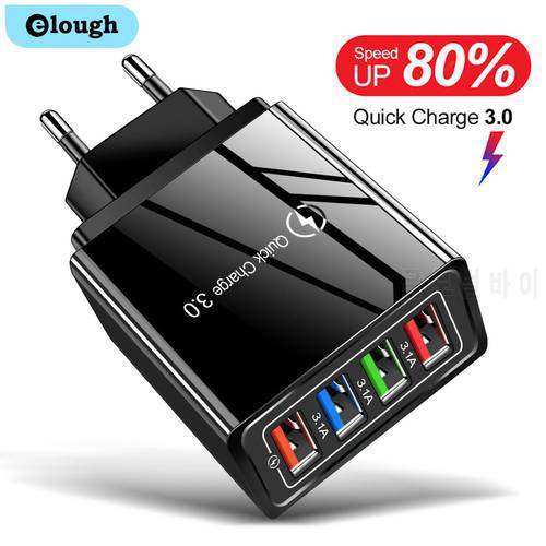 Elough USB Charger 4 Ports Phone Adapter Mobile Fast Charging For iPhone 13 12 Samsung Xiaomi Tablets Travel Wall QC 3.0 Charger