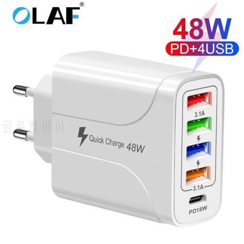 USB Charger Quick Charge 3.0 48W PD Phone Adapter for iPhone 13 Pro Max Tablet Portable Wall Mobile Charger Type C Fast Charger