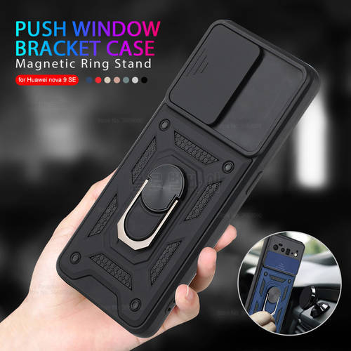Push Slide Camera Protect Case For Huawei nova 9 SE 4G 9se Hauwei huawey nova9se 6.78 inches Magnetic Ring Stand Armor Cover