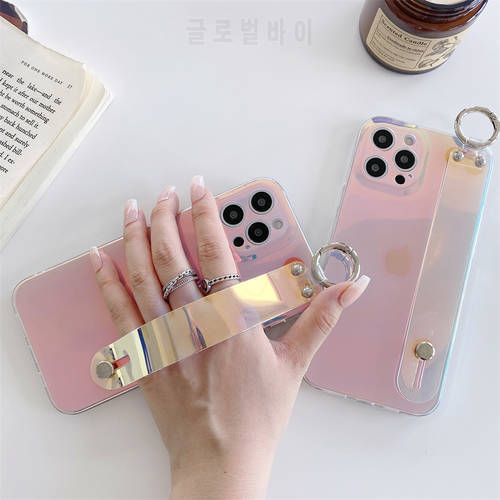 Luxury Purple Colorful Wrist Strap Phone Holder Case for iPhone 12 Pro Max Mini 11 6 7 8 Plus X XR XS Soft Clear Back Cover Capa