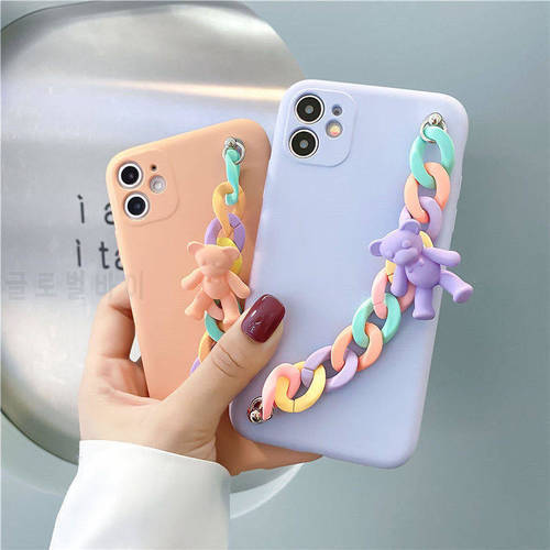 Bear Pendant Bracelet Candy Case for Samsung Galaxy Note 20 Plus 10 Lite 9 8 5 A10E A20 A30S A40 A50 A70 A6 A8 A9 A7 2018 A520