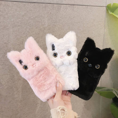 Winter Warm Plush Phone Case for iPhone XS Max XR X 12 11 Pro Max Cute Cat Furry fluffy Fur Cover for iPhone 6 6S 7 8 Plus Cases