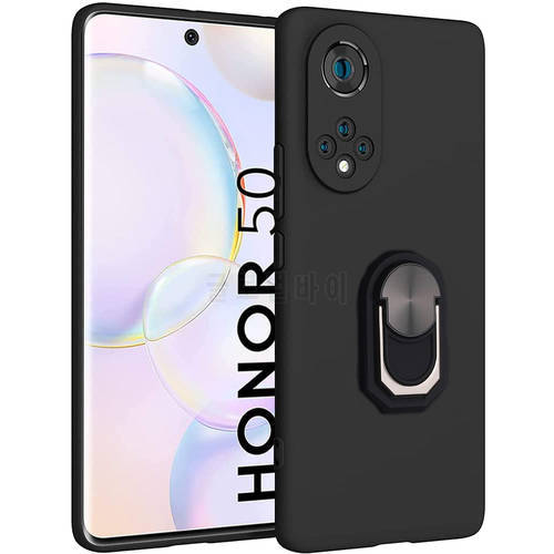 Ring Holder Case for Honor 50 Pro Black Matte Protection Soft Cover For Huawei Honor P50 P40 P30 P20 Lite P8 P9 P70