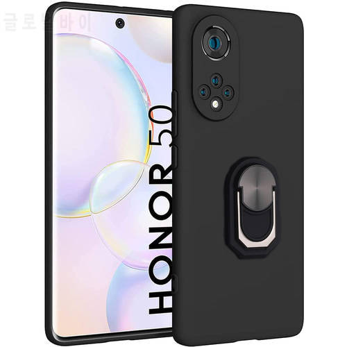 Ring Holder Case for Honor 50 Black Matte Protection Soft Cover For Huawei Honor 50 60 Pro SE Lite Nova 9 8i 10X 9X 30 30S V40