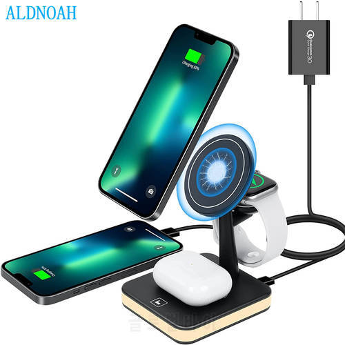 25W 4 in 1 Magnetic Wireless Charging Station Fast Charger LED Desk Lamp Stand For iPhone 13 12 Series iWatch 7 6 SE Airpods Pro