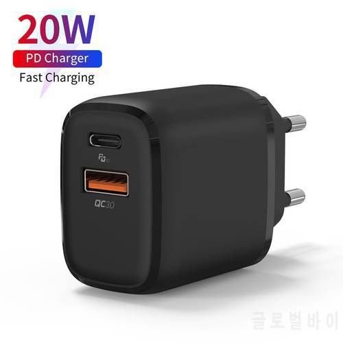 For iPhone 12 Mini 11 Pro XR XS Max Samsung Xiaomi 20W PD Type C USB Fast Charger Power wall Phone Adapter US EU 20W Quick