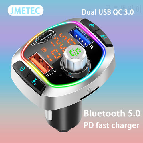 Bluetooth 5.0 Car Charger Fast Charging LED Backlit Mp3 TF/U Disk Player Adapter Dual Usb Qc 3.0+PD Type C Car Wireless Charger