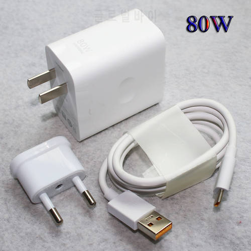For OPPO X5 Pro Charger 80W Super VOOC USB Charging Adapter 100CM Type C Cable For Find X2 X3 Pro R17 Reno5 6 ACE 2 Realme GT 5G