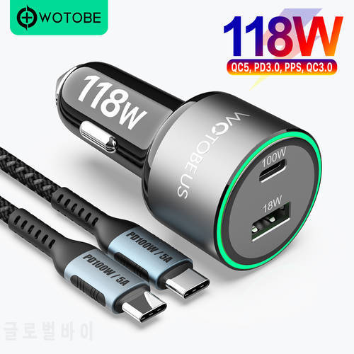PD 100W USB Car Charger QC5.0 QC3.0 Type C Fast Charging for MacBook Lenovo Dell MIBook Laptop iPhone 13/12 Samsung S21/20 Pixel