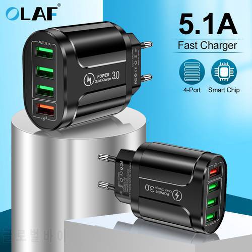 OLAF USB Charger Fast Charge 48W EU US Plug Phone Tablet Adapter 4 Port Quick Charge 3.0 For iPhone 12 13 Samsung Xiaomi QC3.0