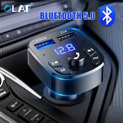 Olaf Car Charger Dual USB FM Bluetooth 5.0 Transmitter Wireless Handsfree Audio Receiver MP3 Player Fast Car Charge LED Display