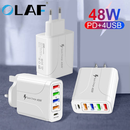 OLAF 48W USB Fast Charger 4-Port Charger Adapter for iPhone 12 13 Pro Max Xiaomi Phone Charger EU/US/UK Plug Fast Power Adapter