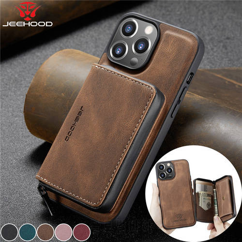 Magnetic Flip Leather Phone Case For iPhone 14 Pro Max 13 12 11 XS XR X SE 2022 8 7 Plus Zipper Wallet Card Cover Coque Hoesje