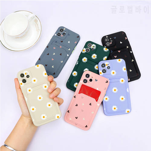 Fashion Daisy Flower Case For iPhone 11 12 13 Pro Max Mini SE 2020 7 8 Plus X XR XS Max Love Heart Card Holder Wallet Back Cover