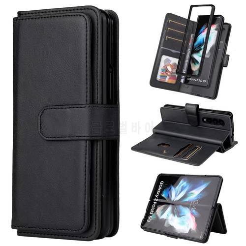 For Funda Galaxy Z Fold 3 5G Case PU Leather Magnetic Closure 10 Card Holder Kickstand Hard PC Cover for Samsung Z Fold4 S22 S21
