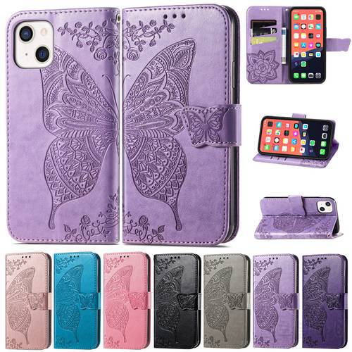 Wallet Butterfly Embossing Leather Case For iPhone 14 Pro Max 13 Pro Max 12 Pro Max 11 Pro Max SE 2022 X XR XS Max 8 7 6 6S Plus