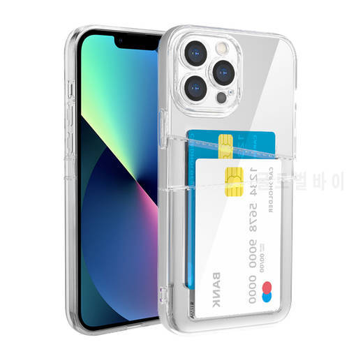 Shockproof Dual Card Slot Holder Phone Case For iPhone 13 12 11 Pro Max XR X XS Max 7 8 Plus 14Pro Wallet Transparent Soft Cover