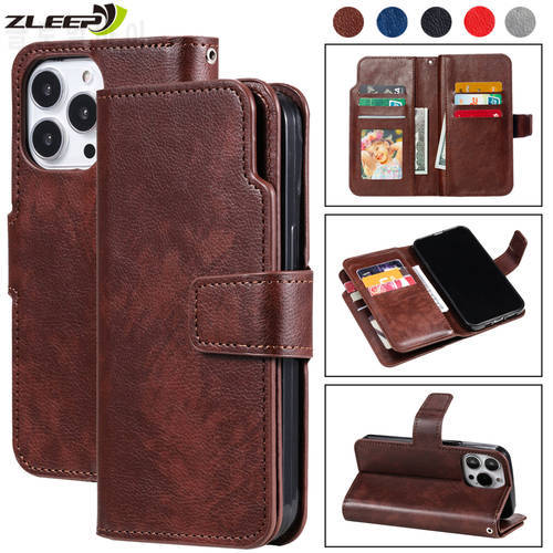 9 Cards Leather Case For iPhone 14 13 12 Mini 11 Pro XS Max 6 6s 7 8 Plus 5 5s SE 2020 2022 Flip Wallet Phone Shockproof Cover