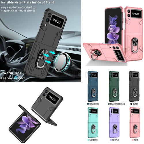 Z Flip4 Case Fashion Armor Holder Phone Case For Samsung Galaxy Z Flip 3 Case 5G 4G Z Flip3 Back Cover Outdoor Couple Capa