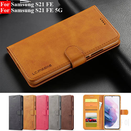 For Samsung S21 FE 5G Case Leather Vintage Phone Case On Samsung Galaxy S21 Ultra S21FE S 21 Plus Case Flip Magnetic Cover Coque